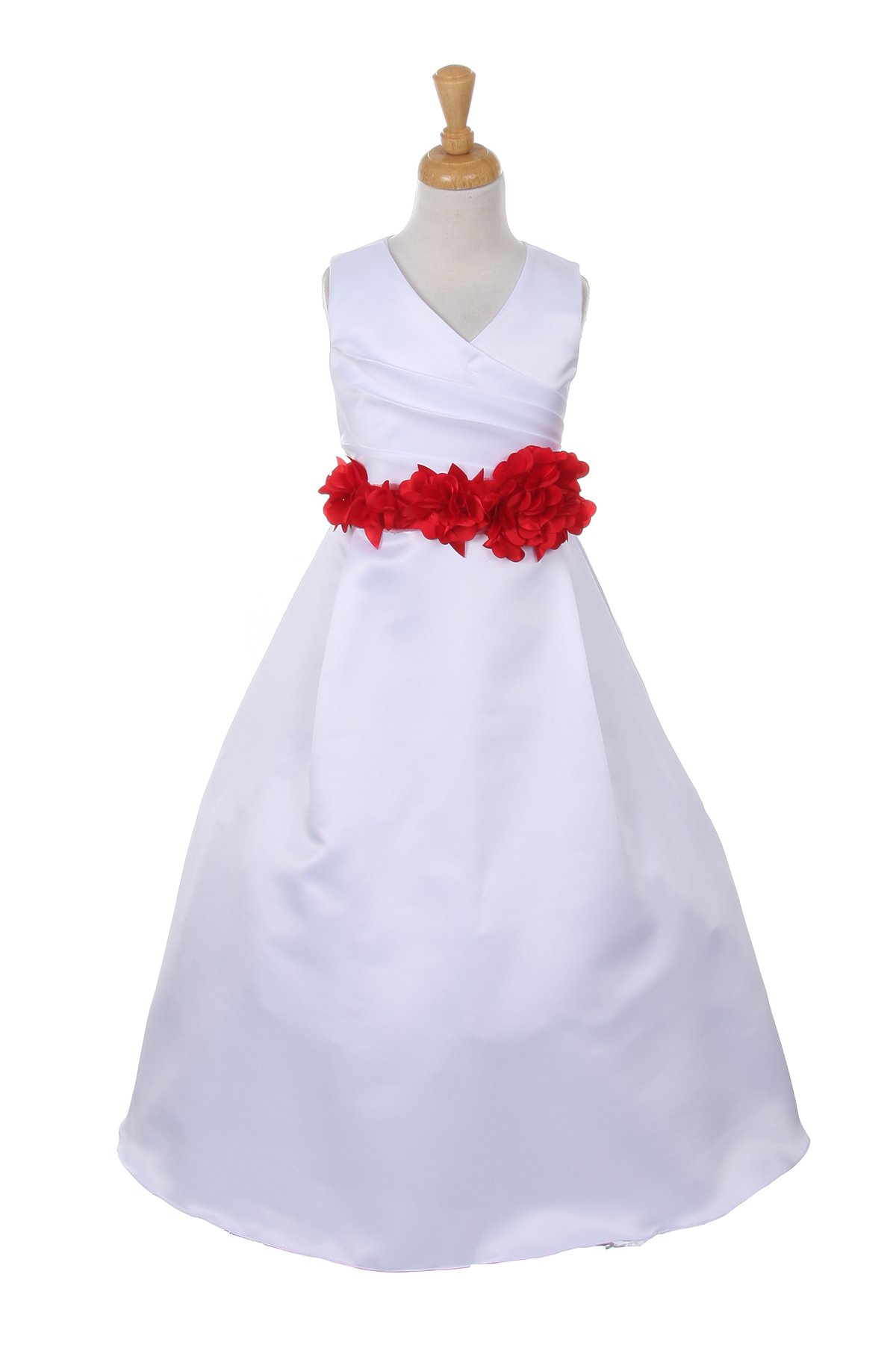 white dress with red flower sash